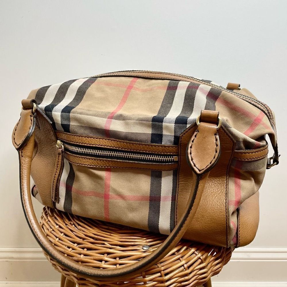 Burberry Nova Check Baby Bag Oversized Travel Duffle Purse Canvas Leather - Picture 14 of 16